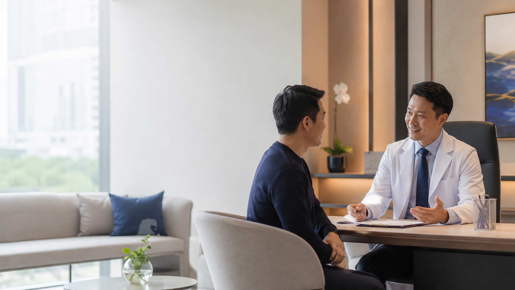 A patient having a calm consultation with a doctor