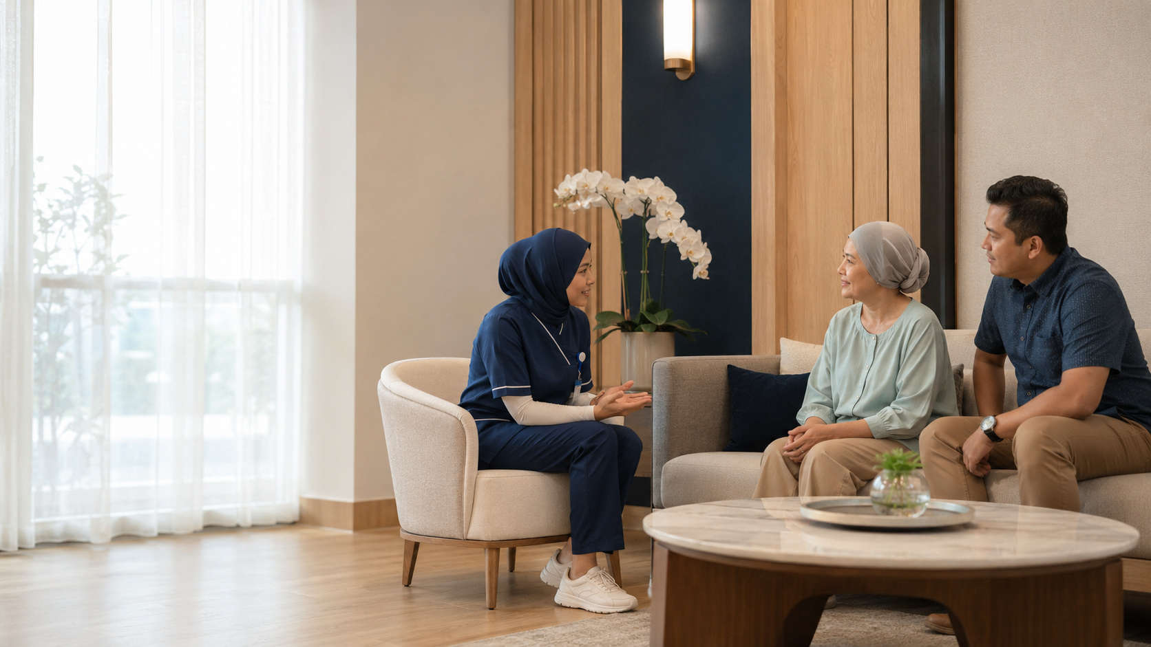 TLJCC oncology nurse providing ongoing guidance and compassionate care to a patient and family member