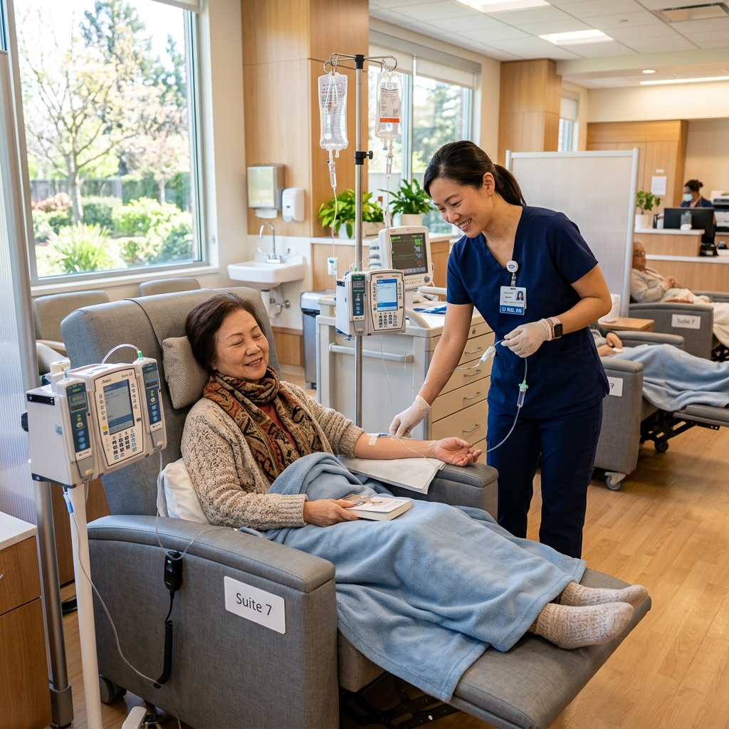 Nurse supporting a patient receiving treatment